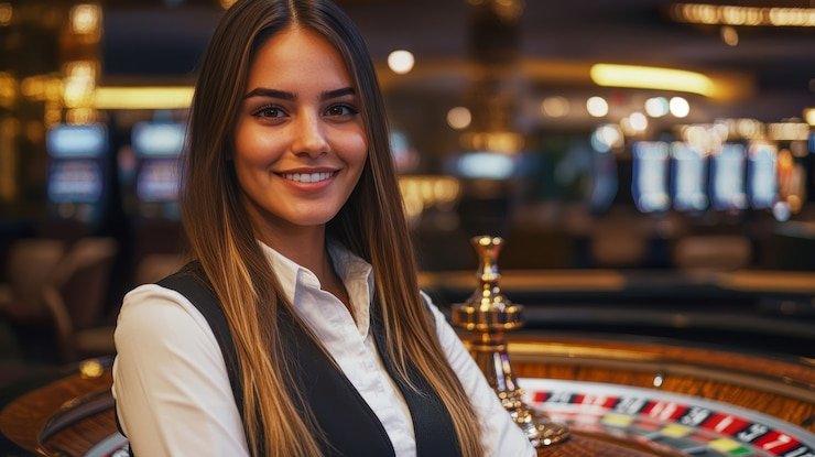 Meja Texas Poker di platform telaga togel dengan kartu, chip, dan pemain virtual